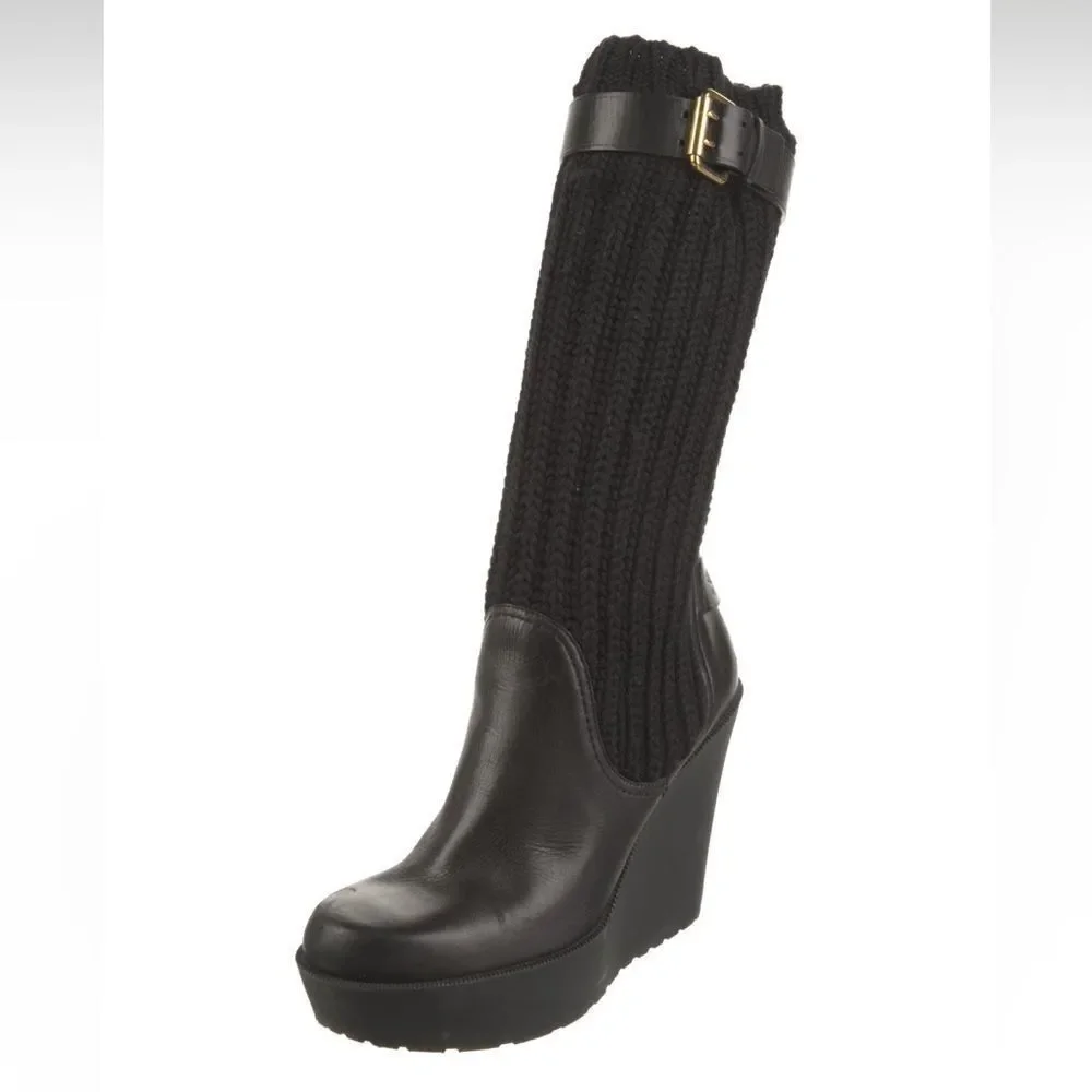 Gucci Black Wedge Boots with Knit Design - Picture 2 of 9
